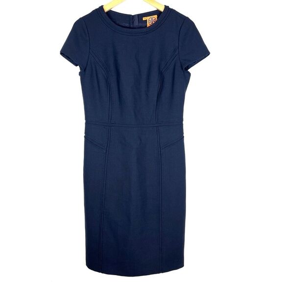 Tory Burch Cap Sleeve Navy Wool Blend Sheath Dress size 8 - Picture 1 of 7